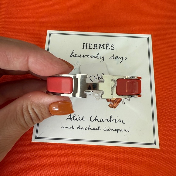 Hermes Clic H Clac Rouge Corail Coral Enamel Palladium Plated Bracelet PM New - Picture 2 of 13